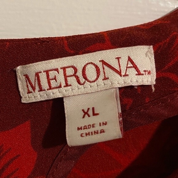 Merona Red Floral dotted pattern puffy sleeve mid length Dress - Picture 7 of 9